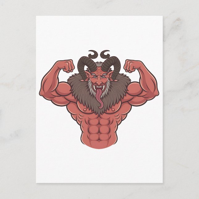 Spooky Krampus Christmas Flexing Muscle Fitness Invitation Postcard (Front)
