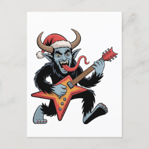 Spooky Krampus Guitar Electric Rock Christmas Holiday Postcard