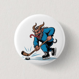 Spooky Krampus Playing Ice Hockey Christmas  3 Cm Round Badge