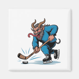 Spooky Krampus Playing Ice Hockey Christmas  Magnet