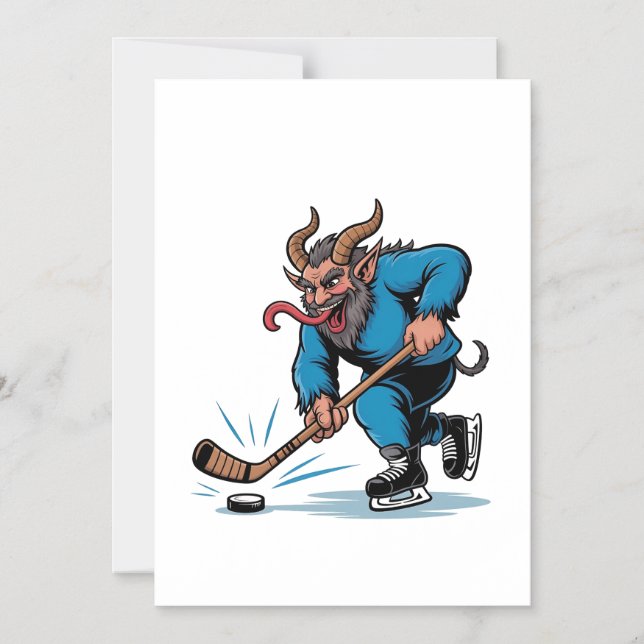 Spooky Krampus Playing Ice Hockey Christmas  Magnetic Invitation (Front)