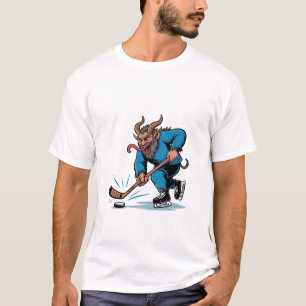 Spooky Krampus Playing Ice Hockey Christmas T-Shirt
