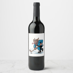 Spooky Krampus Playing Ice Hockey Christmas Wine Label