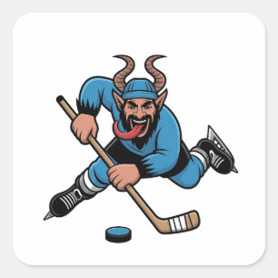 Spooky Krampus Playing Ice Hockey Sport Square Sticker