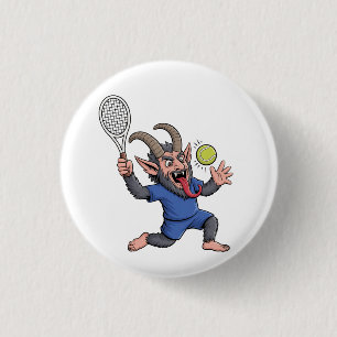 Spooky Krampus Playing Tennis Christmas  3 Cm Round Badge