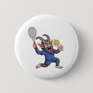 Spooky Krampus Playing Tennis Christmas 6 Cm Round Badge