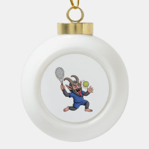 Spooky Krampus Playing Tennis Christmas Ceramic Ball Christmas Ornament