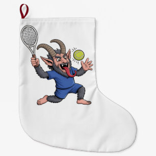 Spooky Krampus Playing Tennis Christmas  Large Christmas Stocking