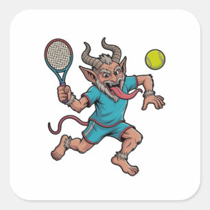 Spooky Krampus Playing Tennis Christmas Sport Square Sticker