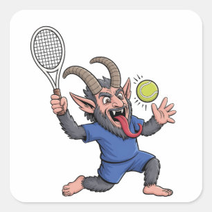 Spooky Krampus Playing Tennis Christmas Square Sticker
