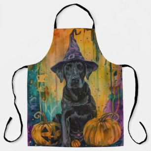 Spooky Labrador Dog Halloween Witch And Pumpkin Apron