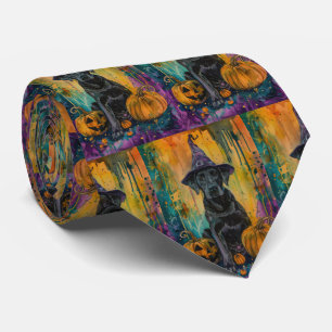 Spooky Labrador Dog Halloween Witch And Pumpkin Tie