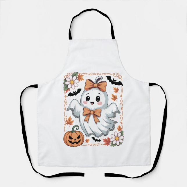 Spooky Lace Ghost Halloween Apron (Front)