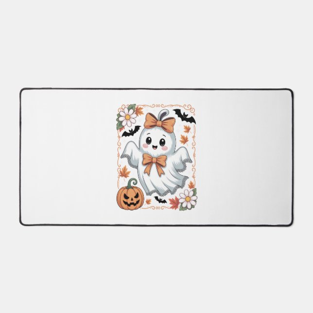 Spooky Lace Ghost Halloween Desk Mat (Front)