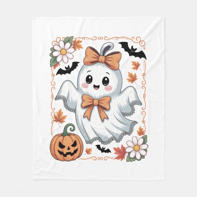 Spooky Lace Ghost Halloween Fleece Blanket (Front)