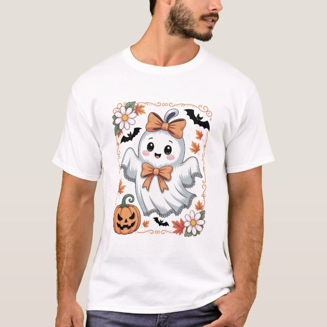 Spooky Lace Ghost Halloween T-Shirt (Front)