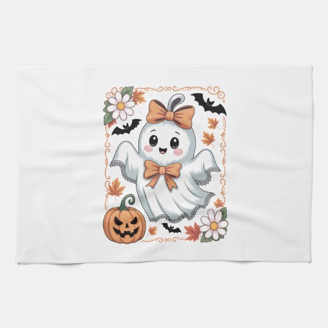 Spooky Lace Ghost Halloween Tea Towel (Horizontal)
