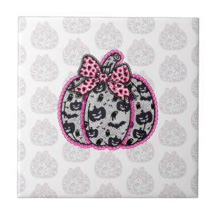 Spooky Lace Halloween Pumpkin Coquette Ceramic Tile