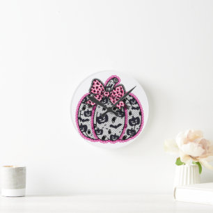 Spooky Lace Halloween Pumpkin Coquette Round Clock