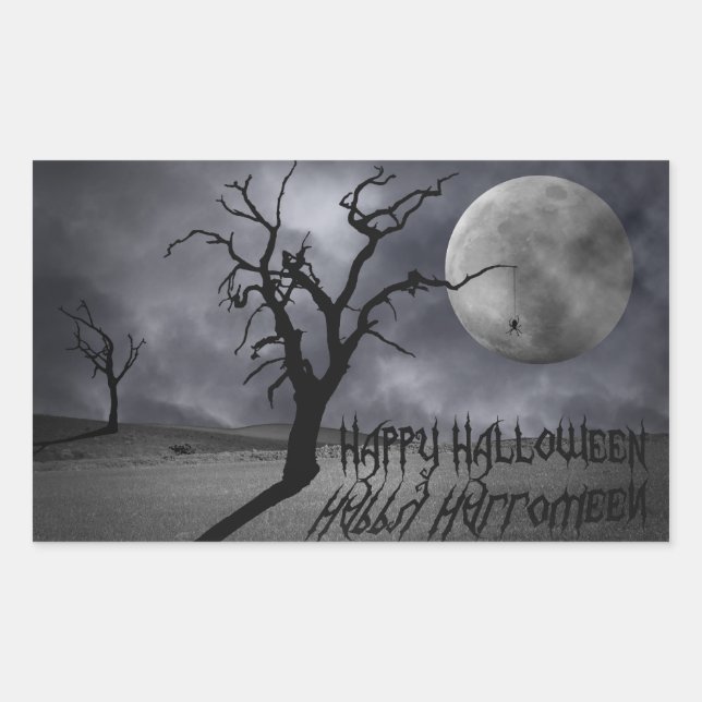 Spooky Landscape Halloween Rectangular Sticker (Front)