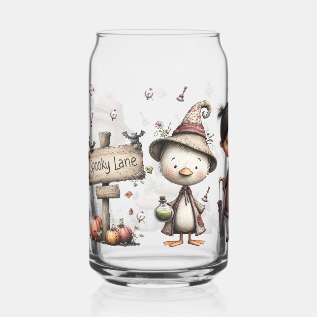 Spooky Lane Fall Halloween Glass Can – Cute Scarec (Front)