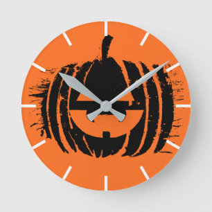 Spooky Laughing Pumpkin Head Halloween Round Clock