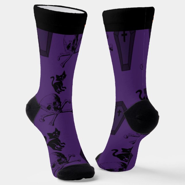 Spooky Lavender & Black Halloween Socks with Name (Angled)