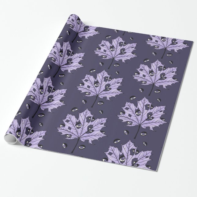 Spooky Leaf With Eyes Purple Gothic Art Wrapping Paper (Unrolled)