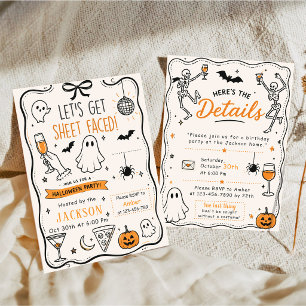 Spooky Let's Get Sheet Faced Funny Halloween Party Invitation