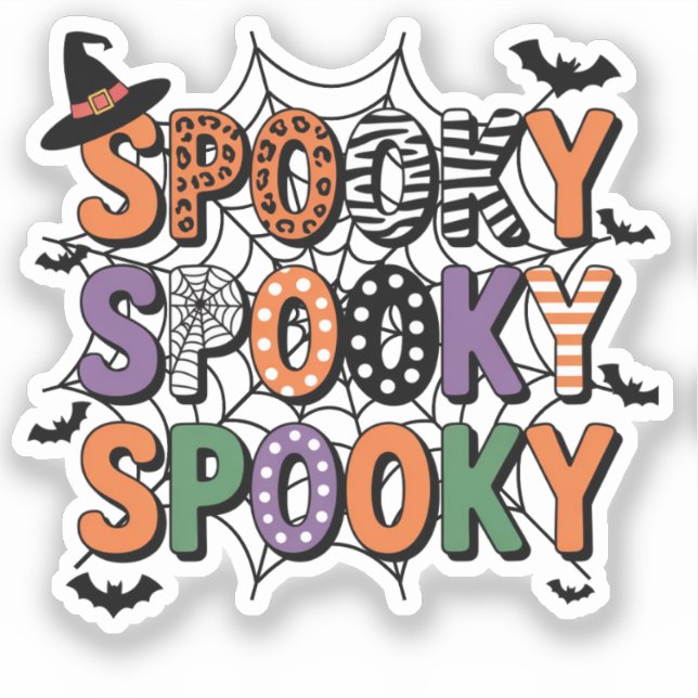  Spooky Lettering  Witch Hat and Bats Halloween  (Front)