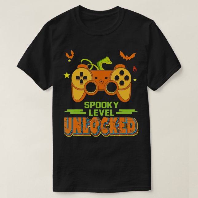 Spooky Level Unlocked Game Controllers Pumpkin  Pl T-Shirt (Design Front)