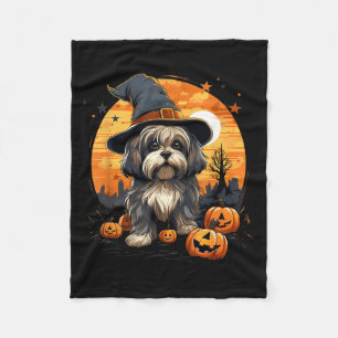 Spooky Lhasa Apso Dog Witch Halloween Fleece Blanket