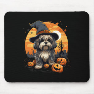 Spooky Lhasa Apso Dog Witch Halloween  Mouse Pad