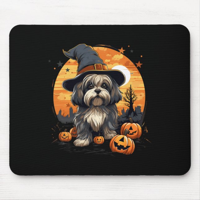 Spooky Lhasa Apso Dog Witch Halloween  Mouse Pad (Front)