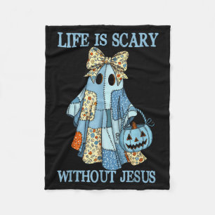 Spooky Life Is Scary Without Jesus Christian Hallo Fleece Blanket