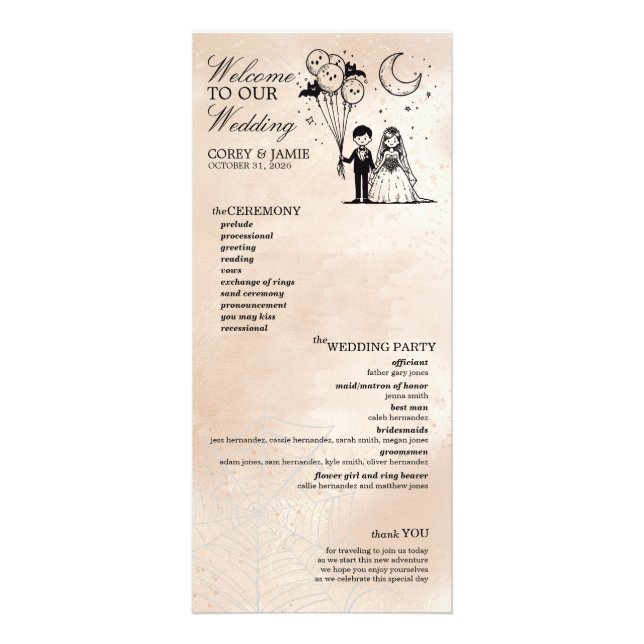Spooky Little Couple Ceremony Program Rack Card (Front)