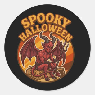 Spooky Little Devil Halloween Retro Design Classic Round Sticker