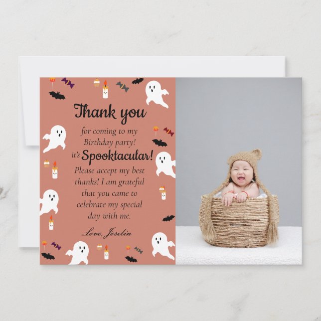 Spooky little kids halloween 1st birthday thank you card (Front)