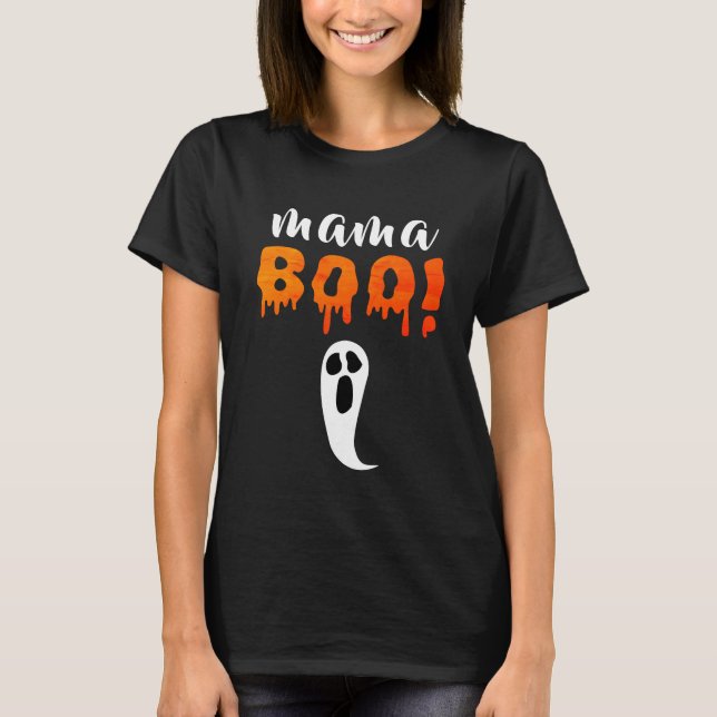 Spooky mama Boo Orange Halloween Family T-Shirt (Front)