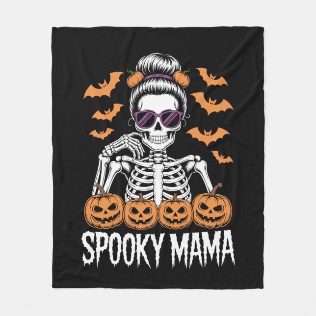 Spooky Mama Cool Halloween Skeleton Fleece Blanket (Front)