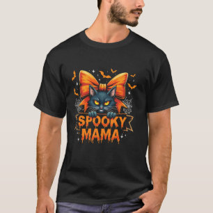 Spooky Mama Coquette Black Cat Halloween Cute and T-Shirt