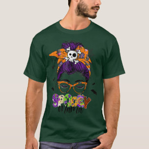Spooky Mama Costume Funny Halloween Messy Bun Mum T-Shirt