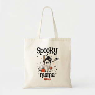 Spooky Mama Halloween – Cute Ghost, Cat & Pumpkins Tote Bag