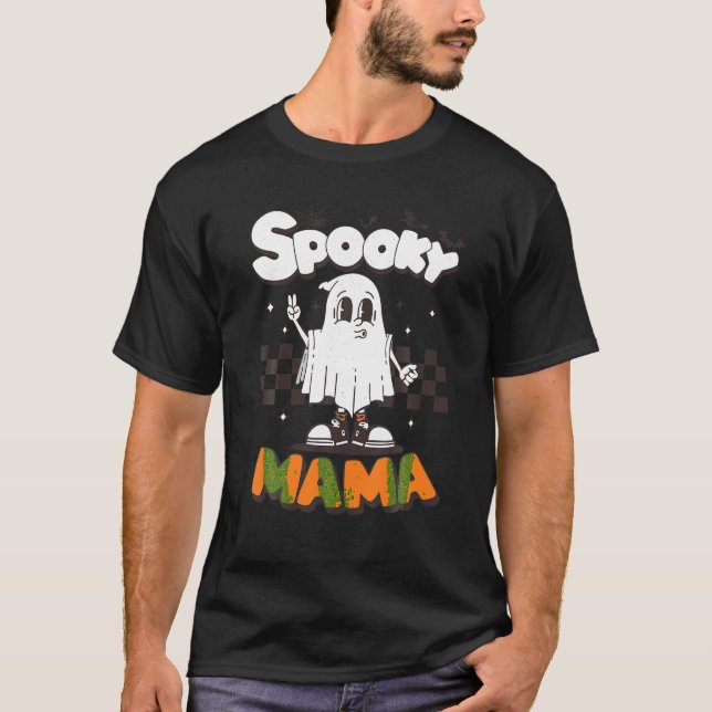 Spooky Mama Halloween Ghost Costume Retro Groovy H T-Shirt (Front)
