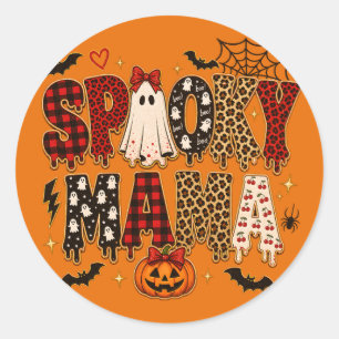 Spooky Mama Halloween Leopard Print Mixed Classic Round Sticker