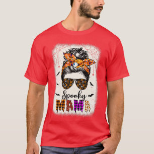 Spooky Mama Halloween Messy Bun Witch Mum Women Sp T-Shirt