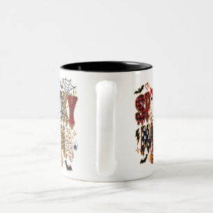 Spooky Mama Halloween Shirt   Leopard Print Mixed  Two-Tone Coffee Mug
