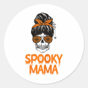 Spooky Mama Lazy Halloween Costume Skull Messy Bun Classic Round Sticker