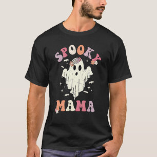 Spooky Mama Matching  Groovy Vintage Floral Ghost T-Shirt