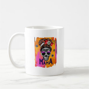 Spooky Mama – Messy Bun Skull Coffee Mug